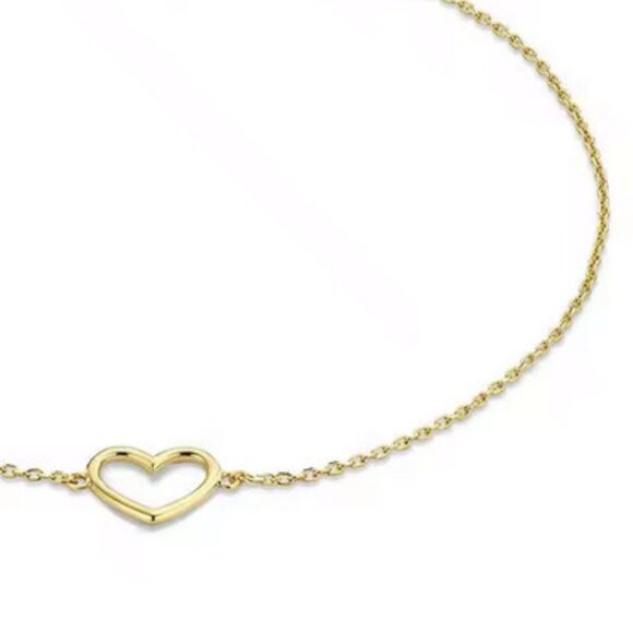 Gold Heart Chain Link Bracelet. 925 Sterling Silver. #1092 - Picture 1 of 4